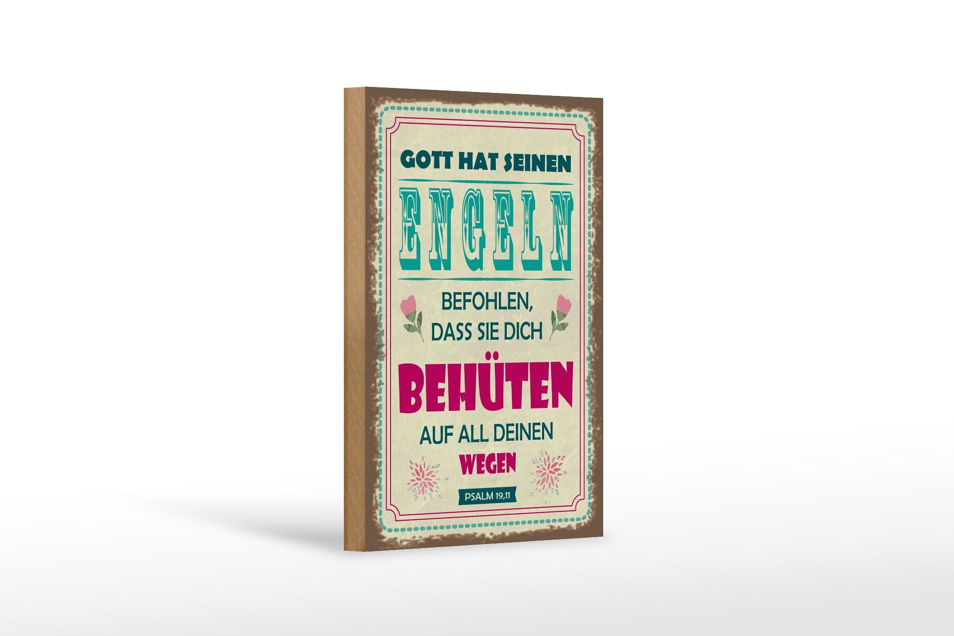 Holzschild Spruch 12x18 cm Gott hat seinen Engeln befohlen Deko Schild