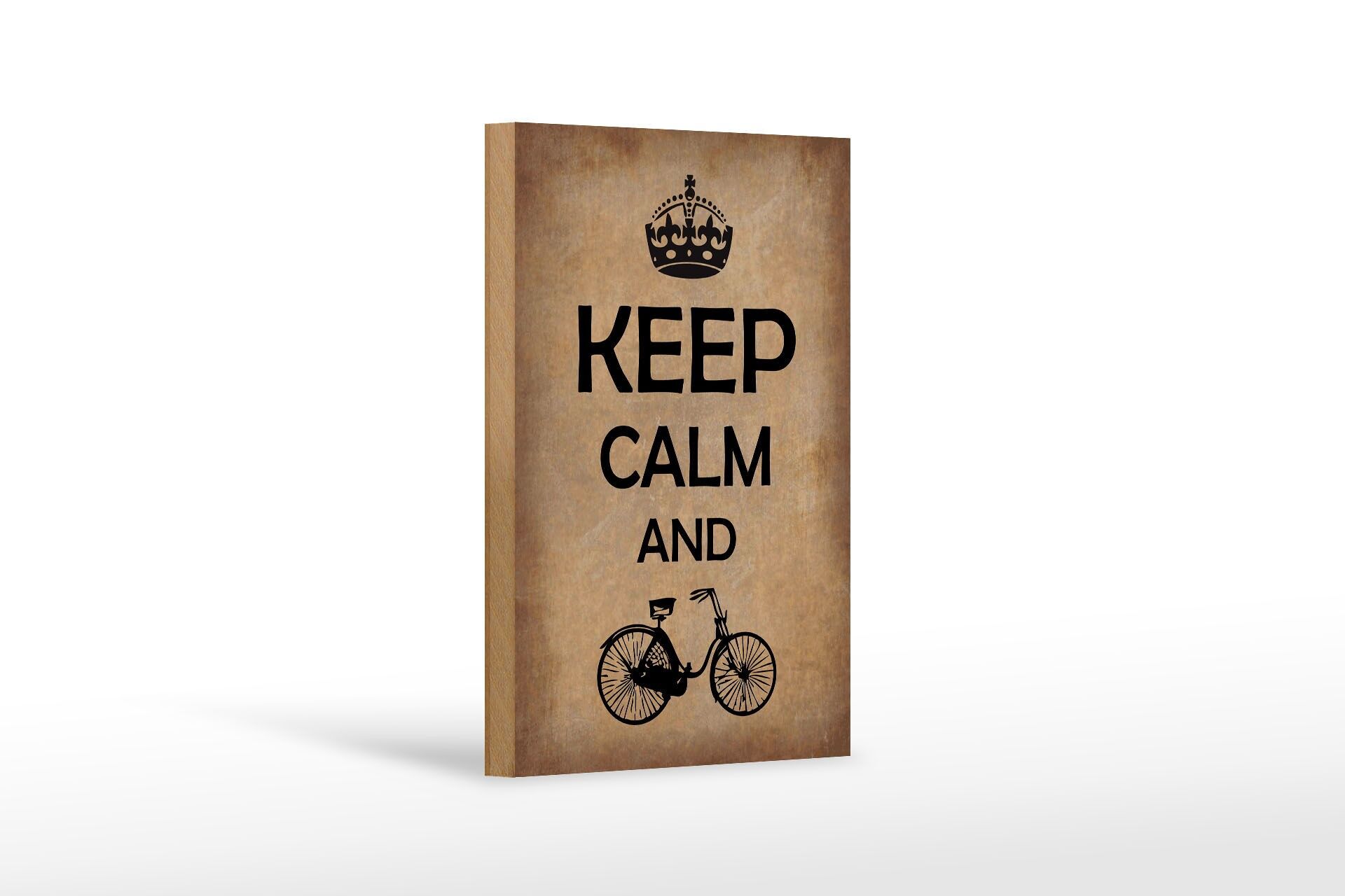 Holzschild Spruch 12x18 cm Keep calm and Bike Fahrrad Deko Schild