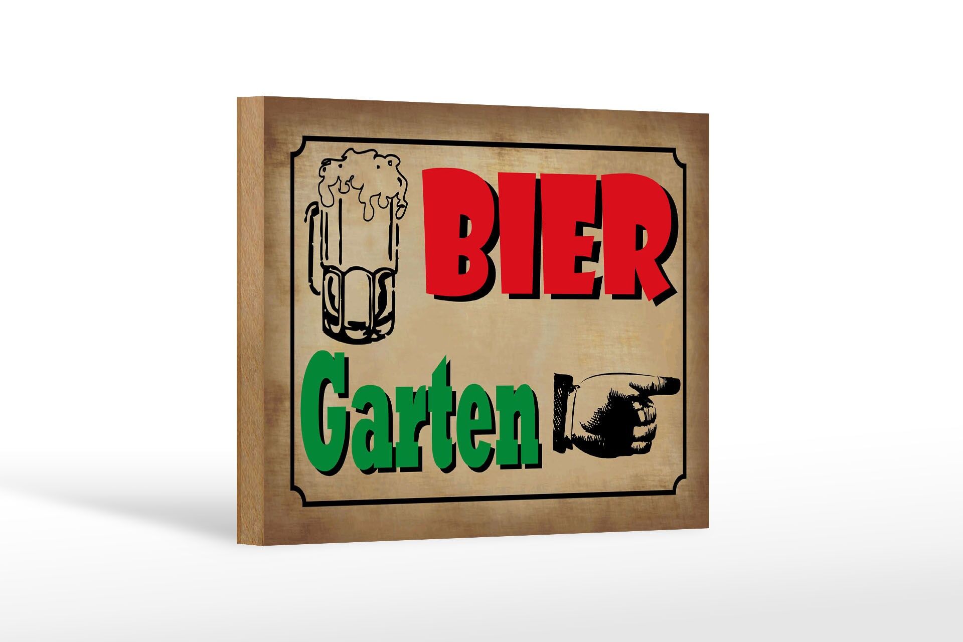 Holzschild Hinweis 12x18 cm Bier Garten rechts Hand Bierglas Deko Schild