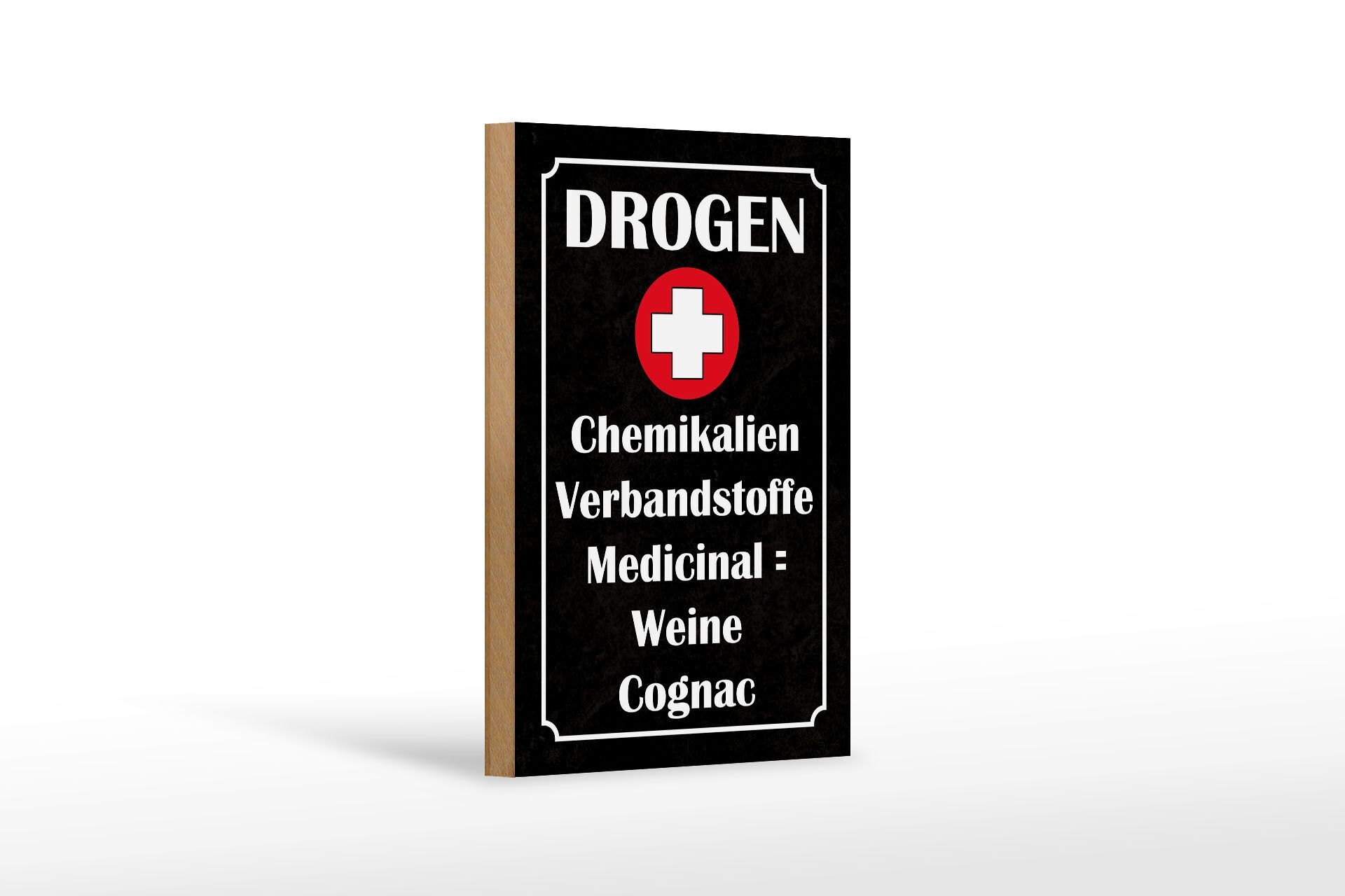 Holzschild Reklame 12x18 cm Drogen und  Verbandstoffe Weine Cognac Deko Schild