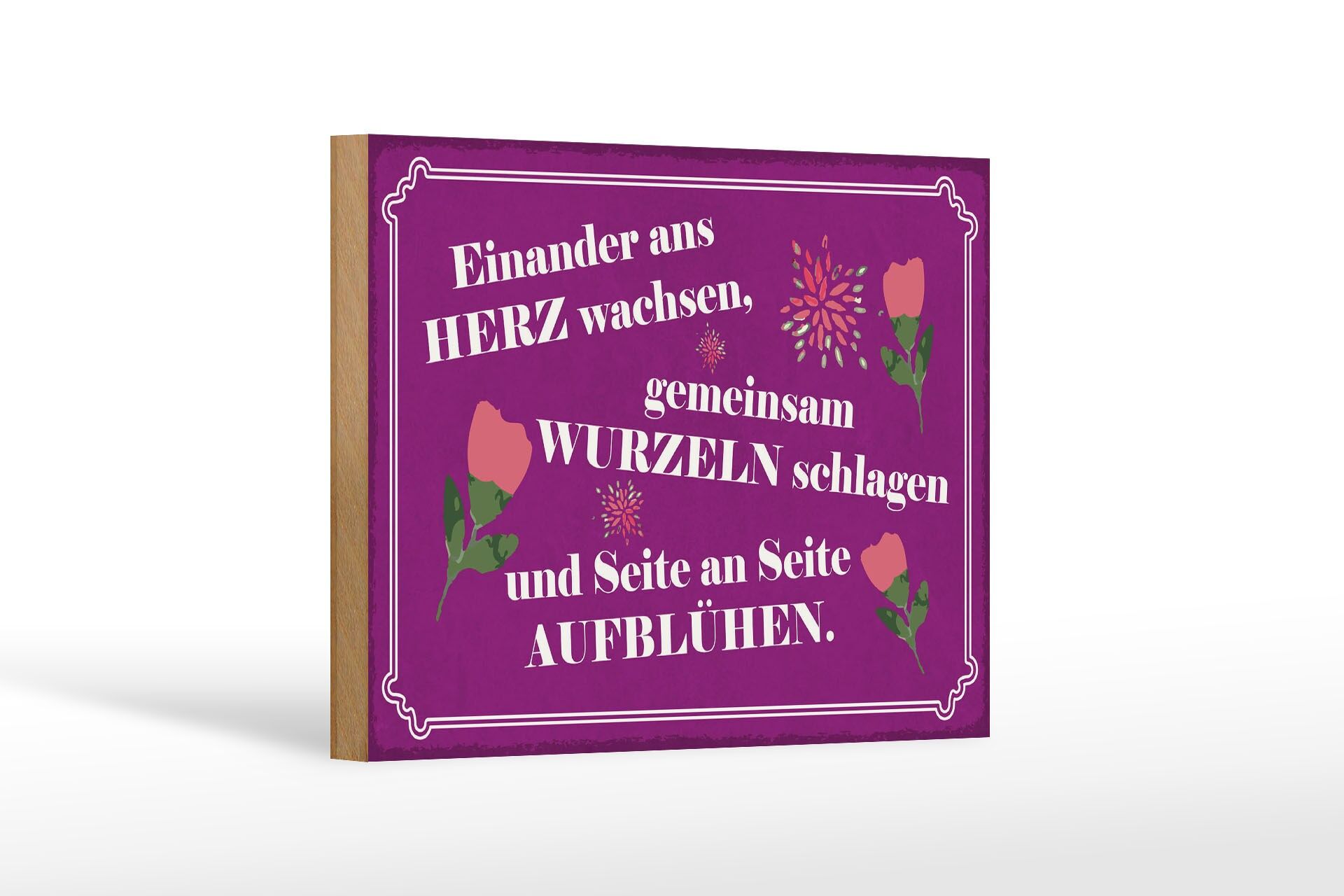 Holzschild Spruch 12x18 cm Seite an Seite aufblühen Deko Schild