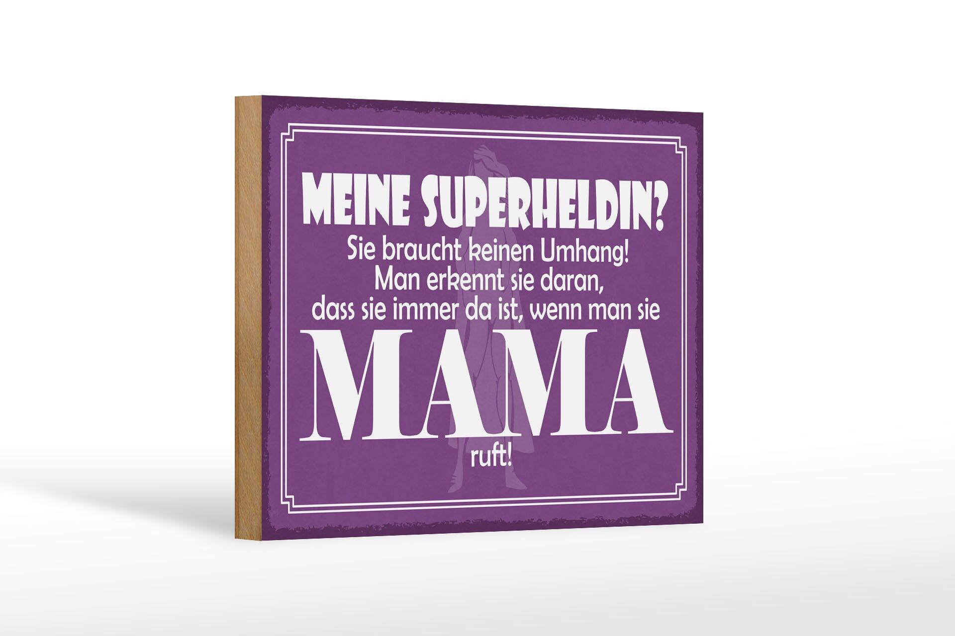 Holzschild Spruch 12x18 cm meine Superheldin MAMA lila Deko Schild