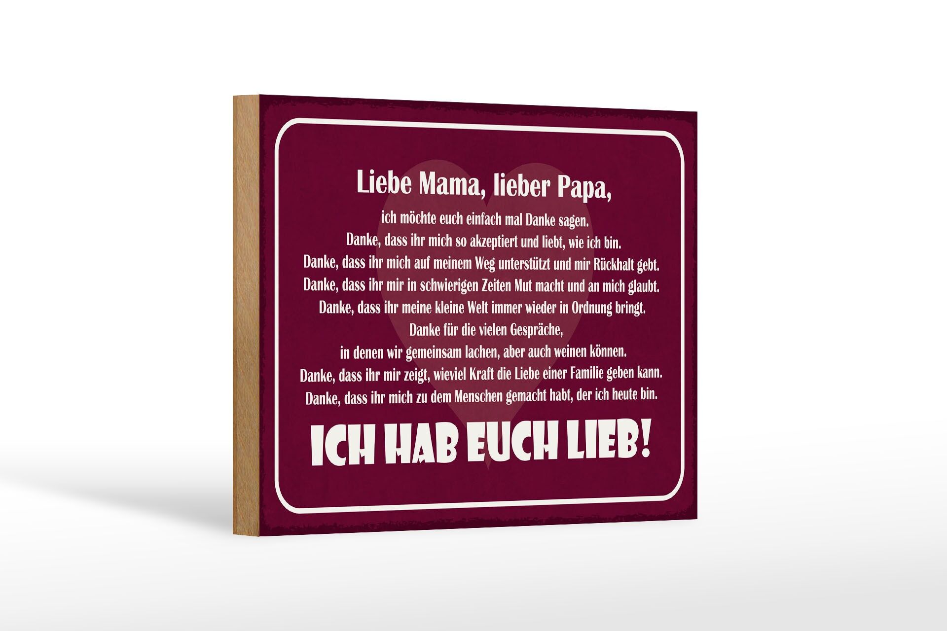 Holzschild Spruch 12x18 cm Liebe Mama, Lieber Papa, Ich hab euch lieb Schild
