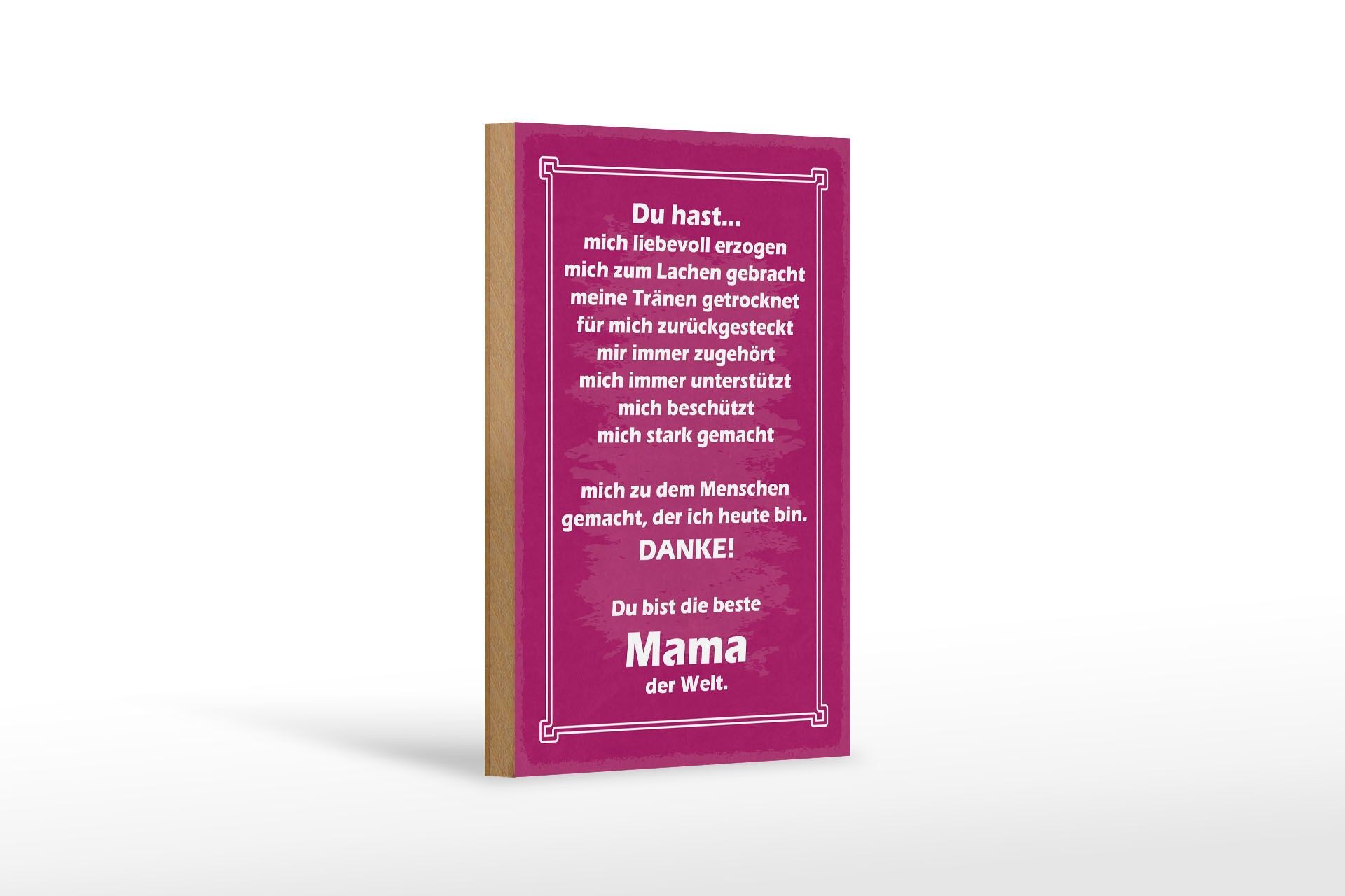 Holzschild Spruch 12x18 cm Danke Mama du hast mich liebevoll erzogen Schild
