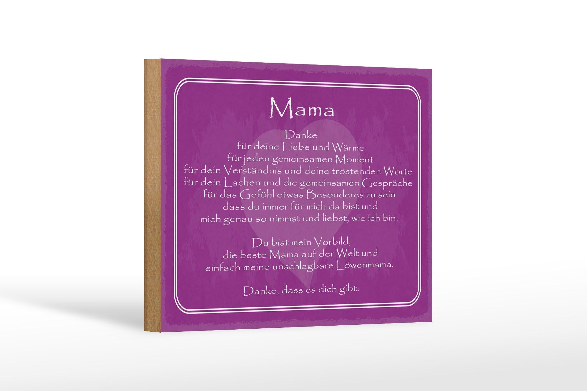 Holzschild Spruch 12x18 cm Mama danke dass es Dich gibt lila Deko Schild