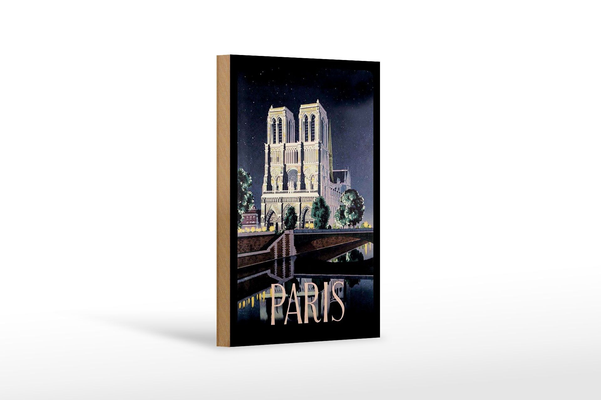 Holzschild Reise 12x18 cm Paris Dom bei Nacht Deko Schild