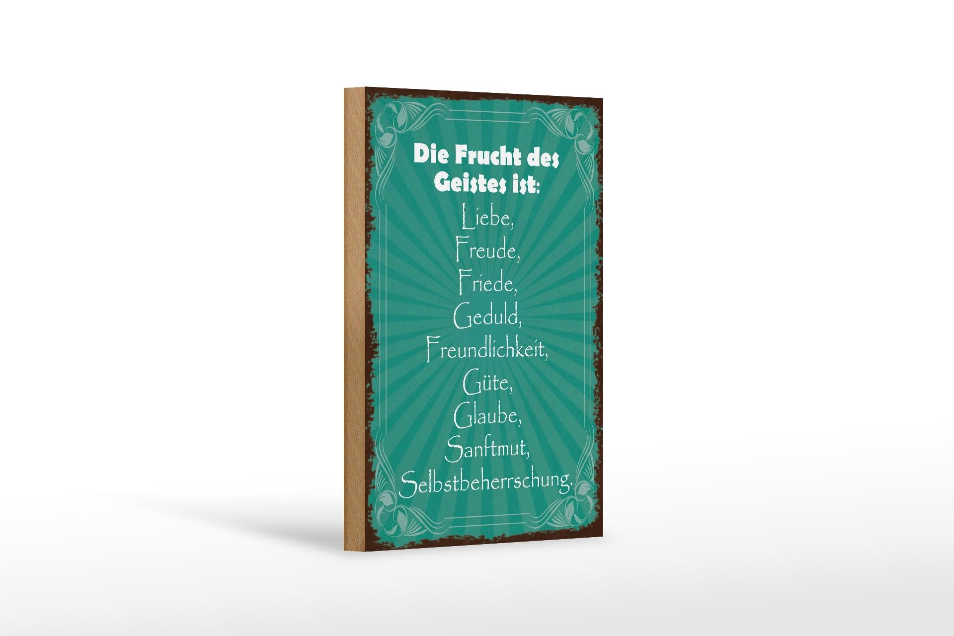 Holzschild Spruch 12x18 cm Die Frucht des Geistes ist Lieb, Freude Deko Schild