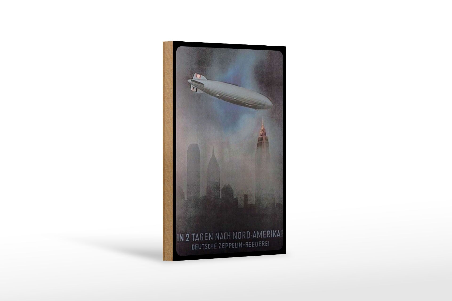 Holzschild Reise 12x18 cm nach Nord Amerika Deutsche Zeppelin Reederei