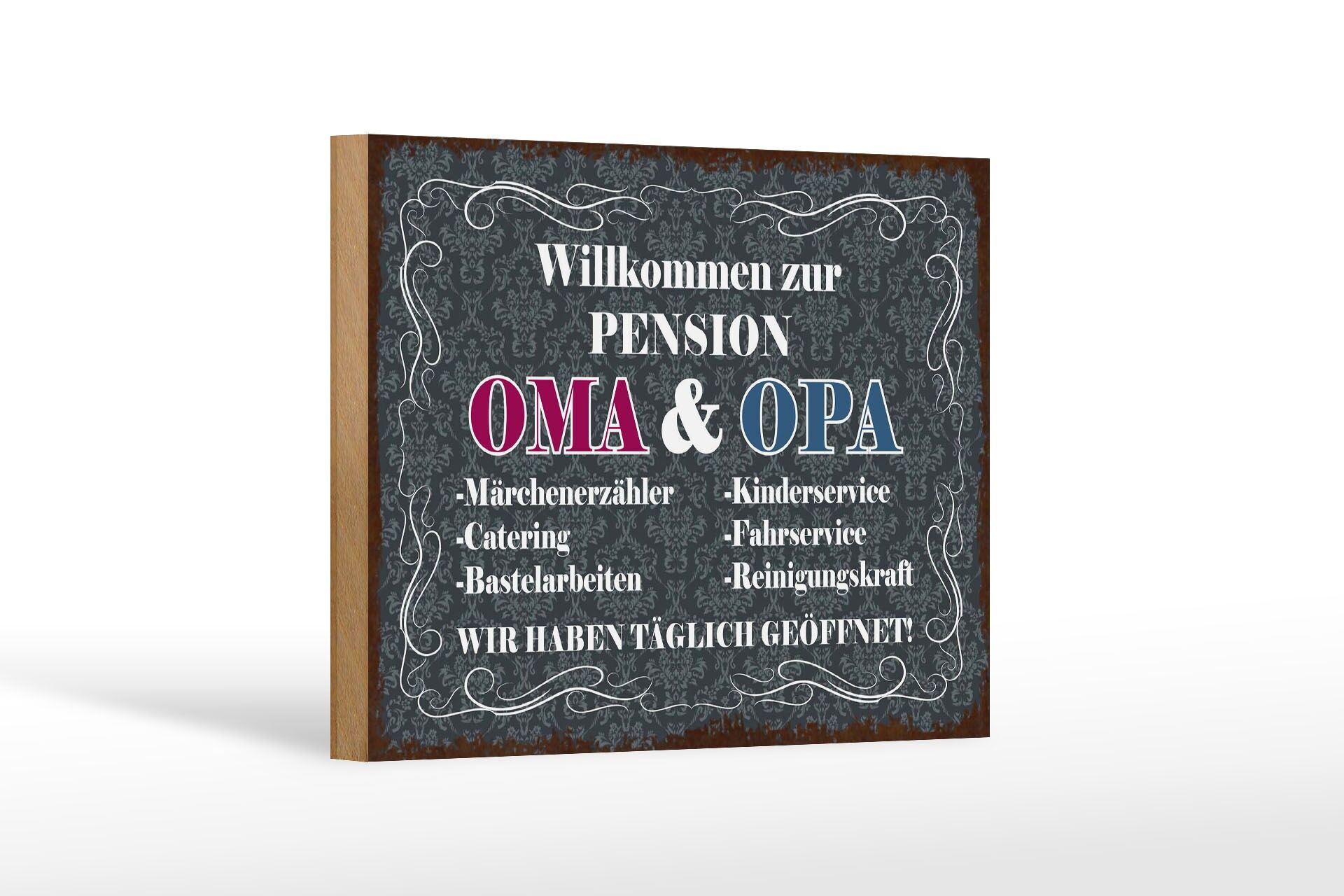 Holzschild Spruch 12x18 cm Willkommen zur Pension OMA und OPA Deko Schild