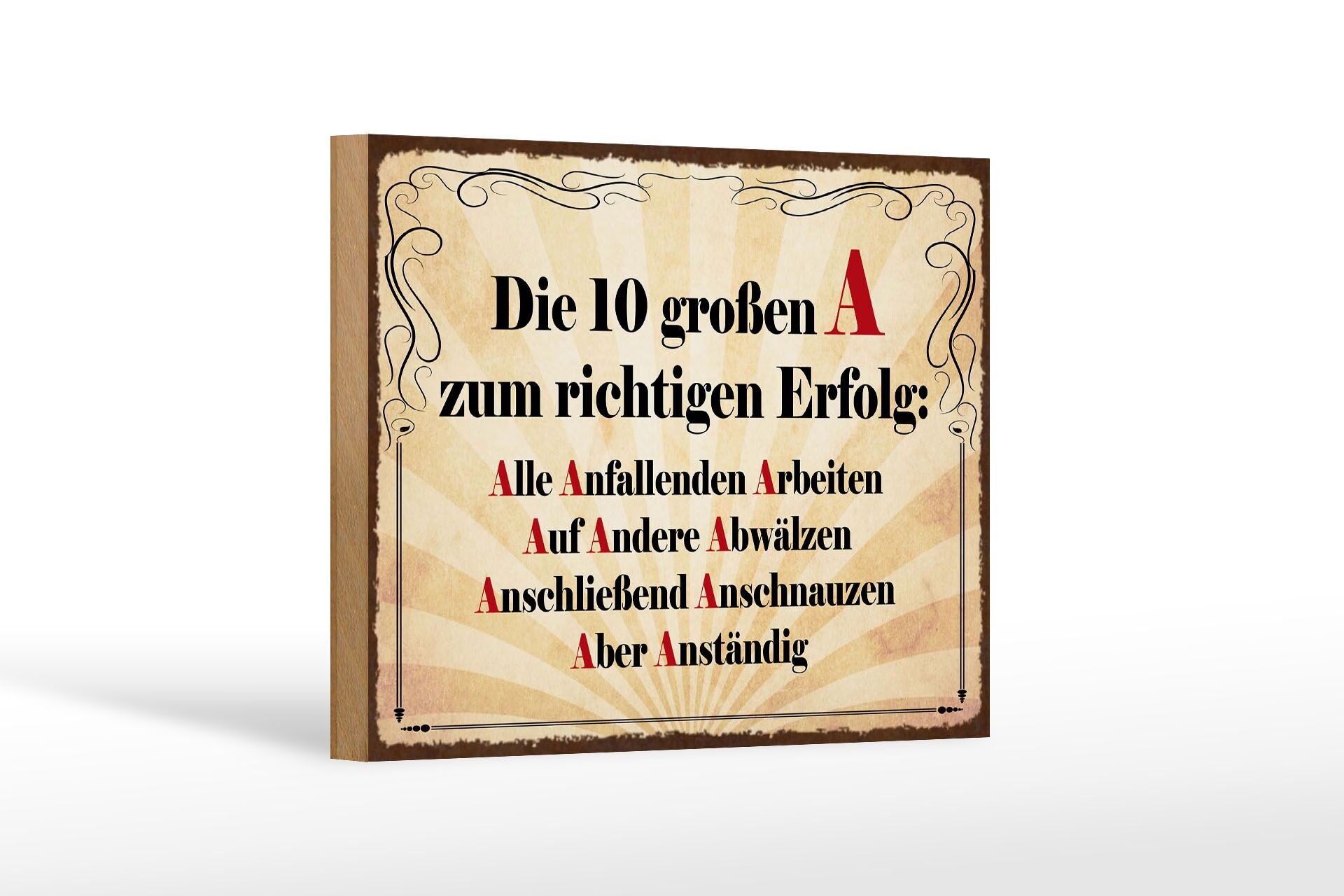 Holzschild Spruch 12x18 cm Die 10 größten A zum richtigen Erfolg Deko Schild