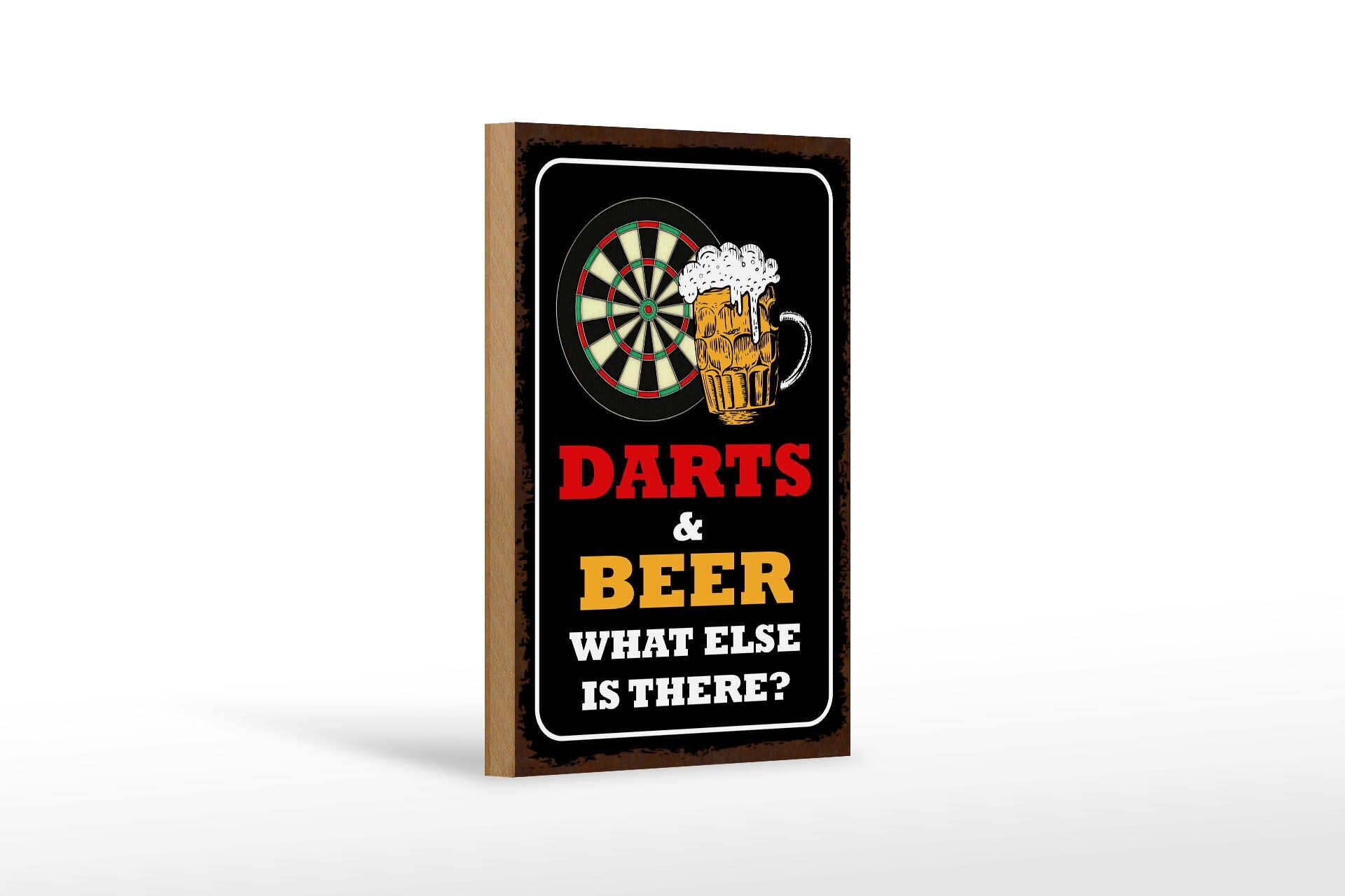 Holzschild Spruch 12x18 cm Darts and Beer what else is there Deko Schild