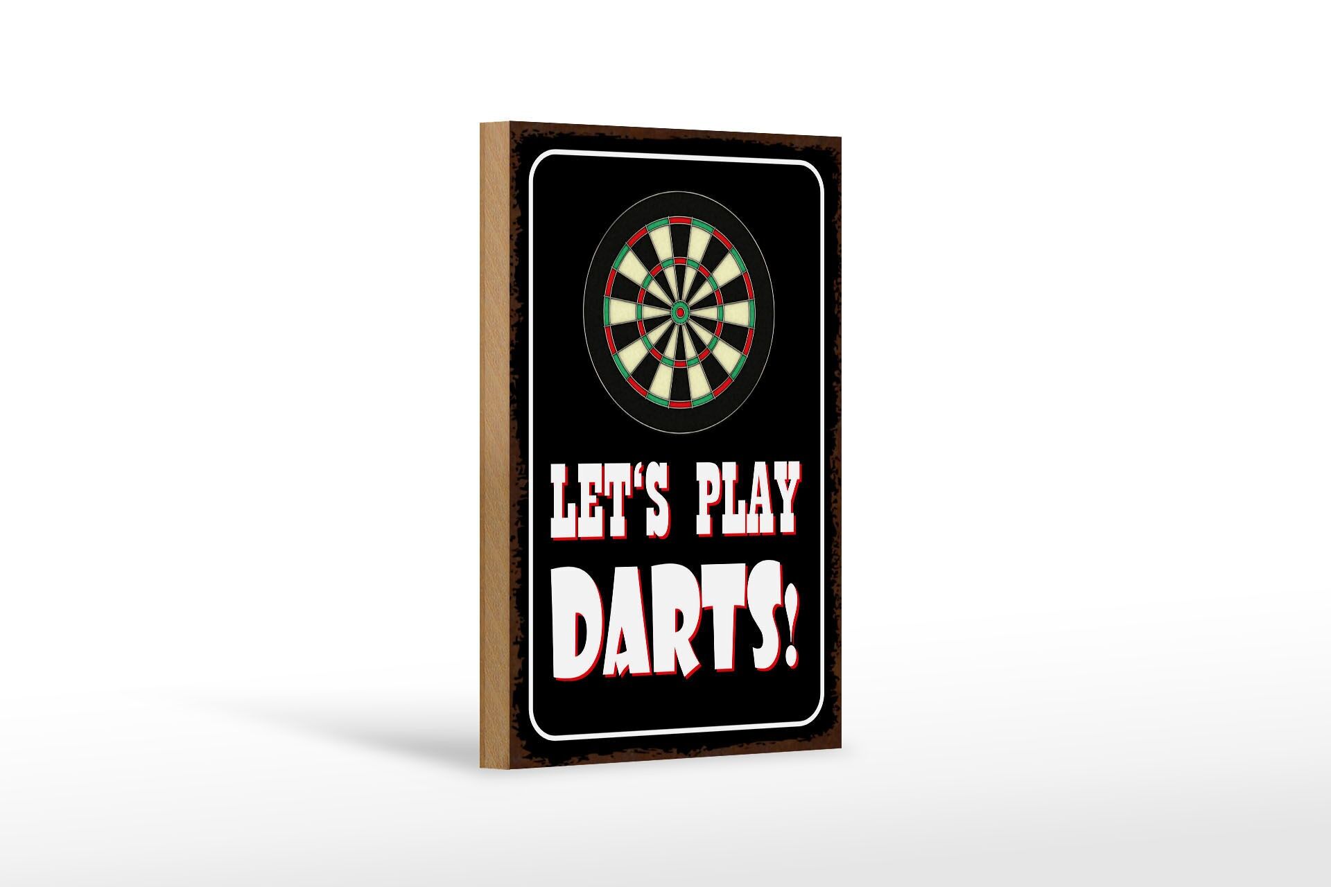 Holzschild Spruch 12x18 cm Lets play Darts Dartscheibe Deko Schild