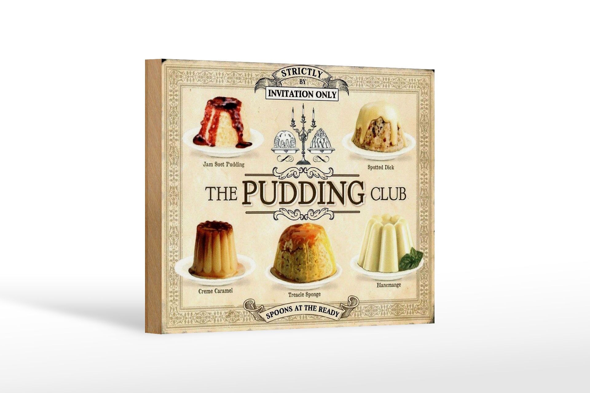 Holzschild Backen 12x18 cm The pudding club Deko Schild