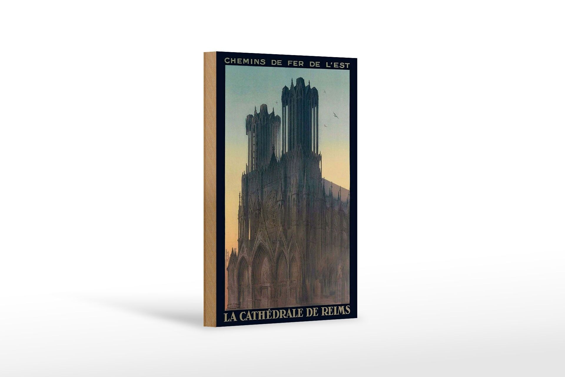 Holzschild Reise 12x18 cm La Cathedrale de Reims Deko Schild