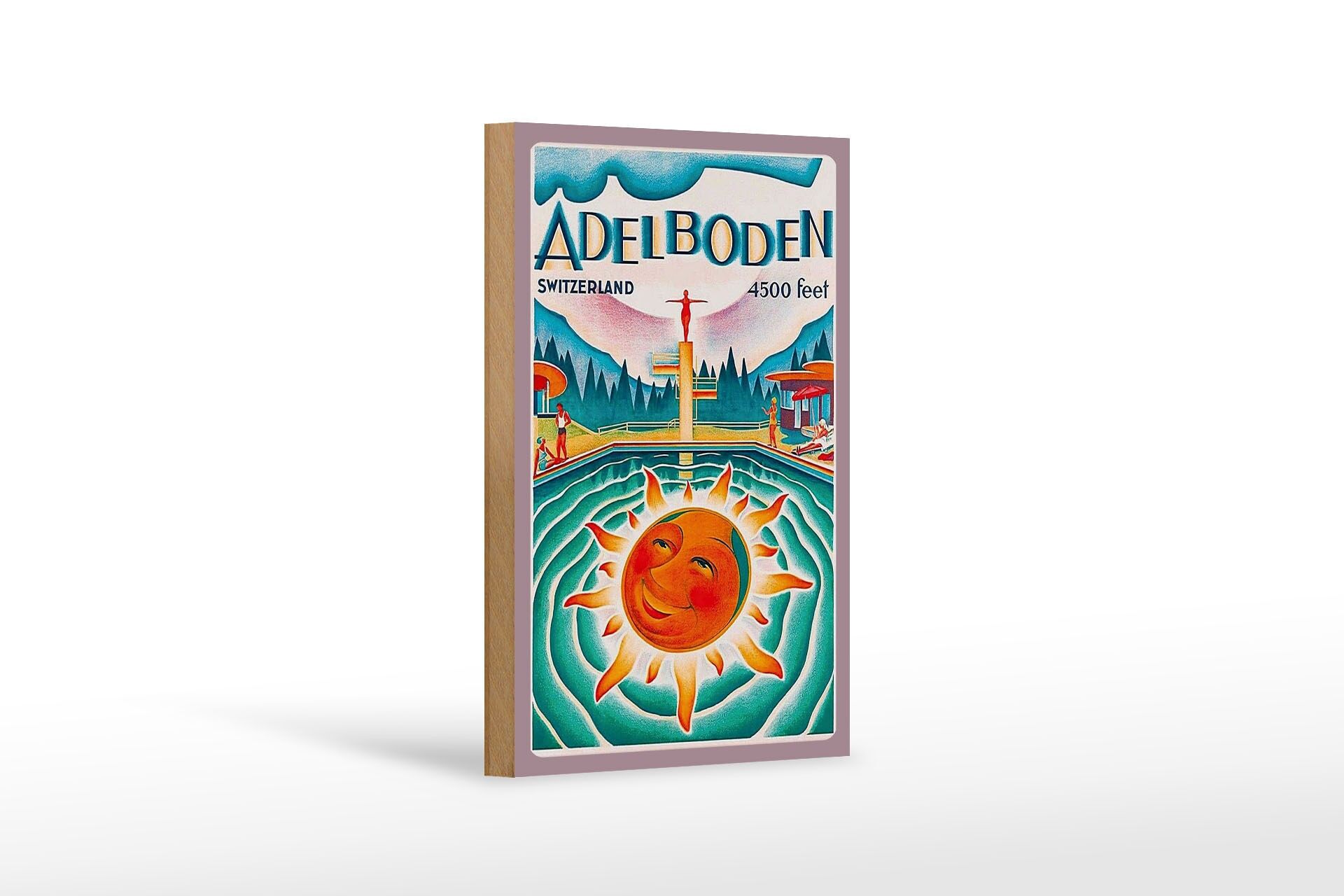 Holzschild Reise 12x18 cm Schweiz Adelboden 4500 feet Deko Schild
