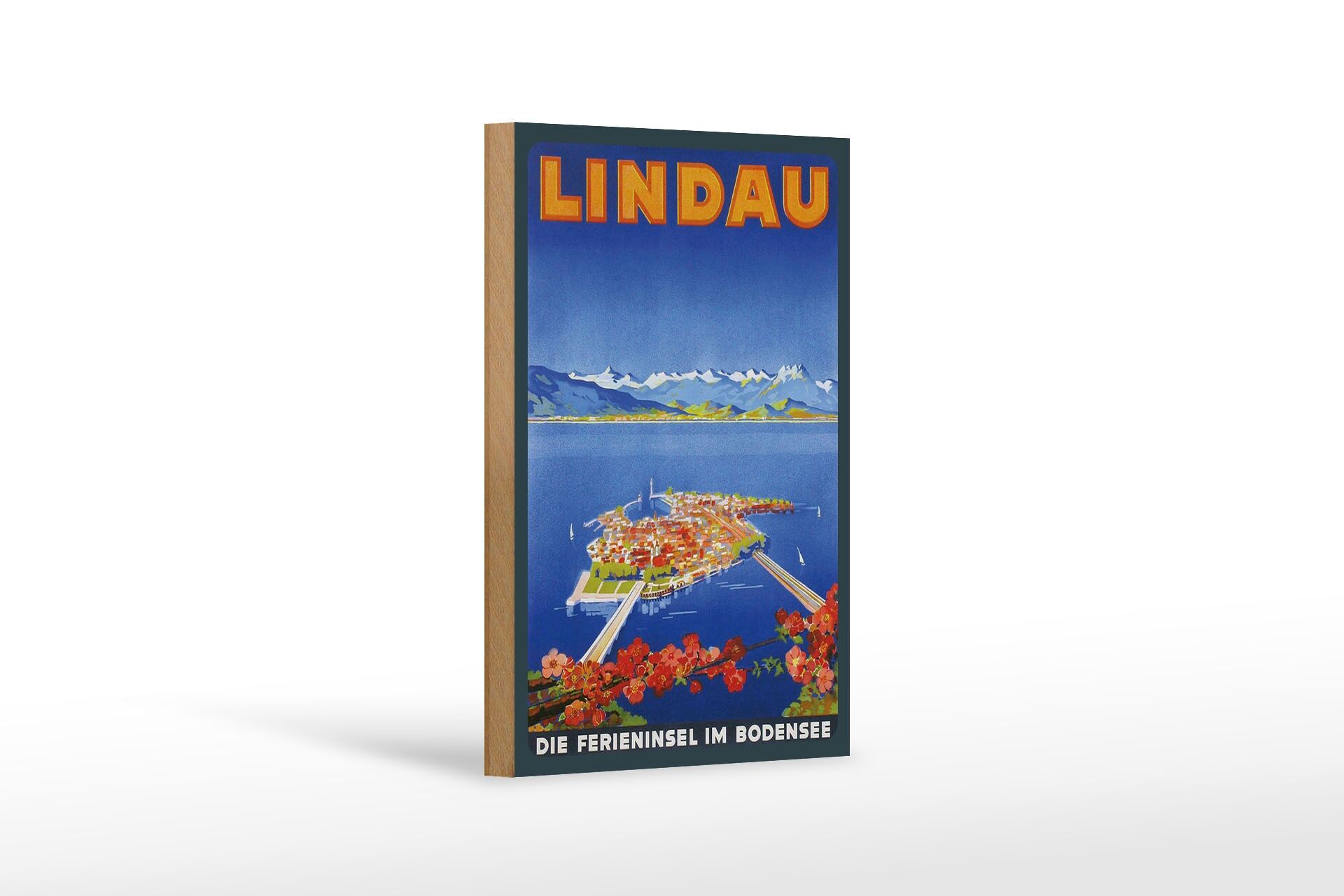 Holzschild Reise 12x18 cm Lindau die Ferieninsel im Bodensee Deko Schild