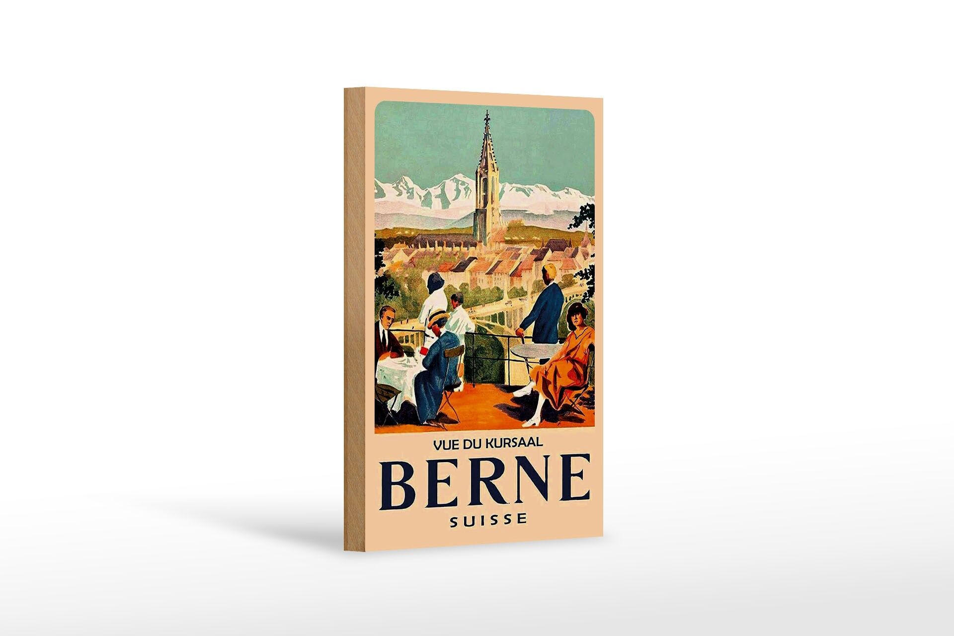 Holzschild Reise 12x18 cm Schweiz Vue du kursall Berne Deko Schild