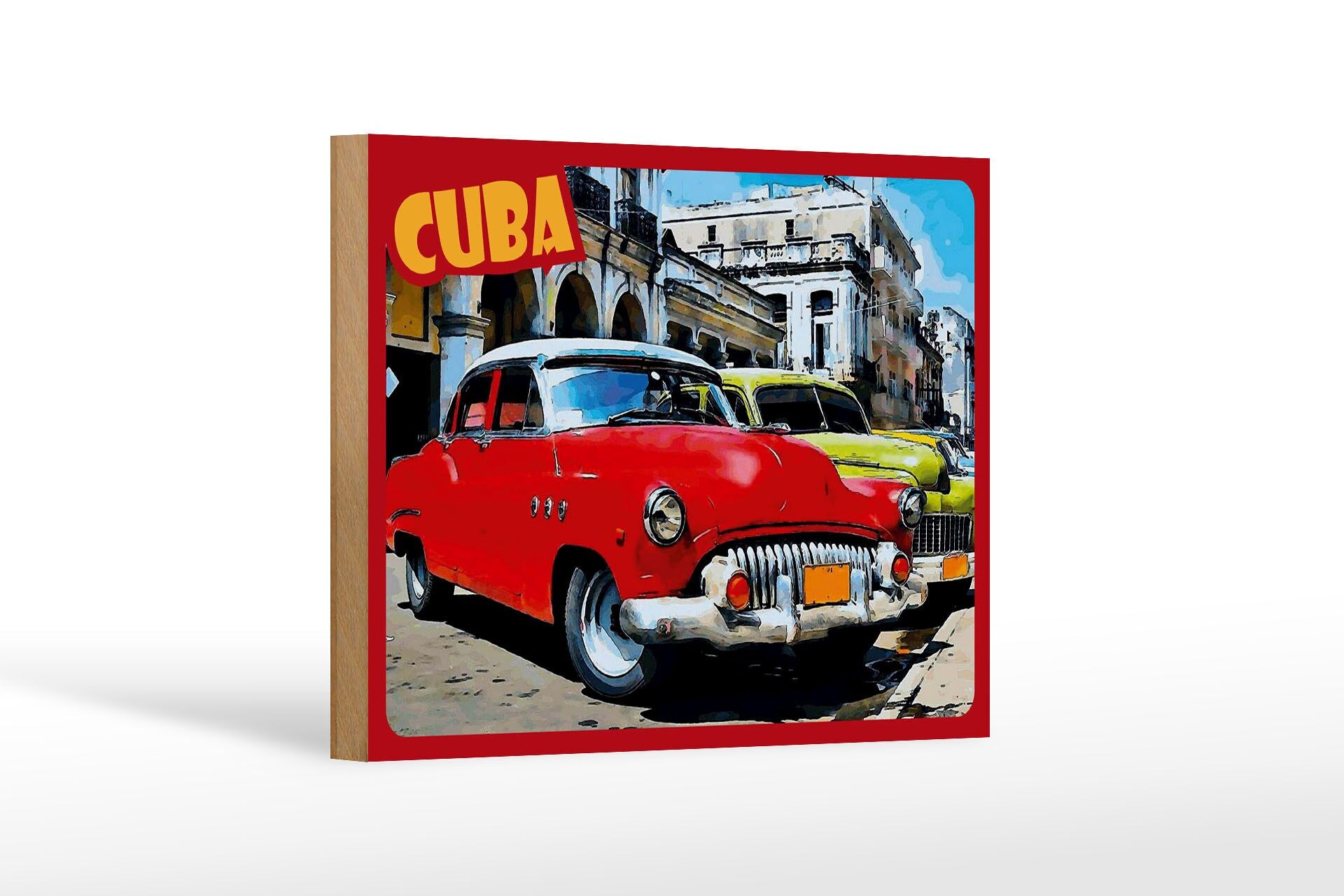 Holzschild Reise 12x18 cm Cuba Oldtimer Autos Deko Schild