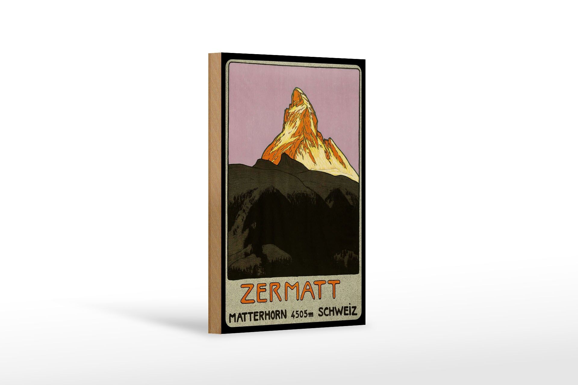 Holzschild Reise 12x18 cm Schweiz Zermatt Matterhorn Berg Deko Schild