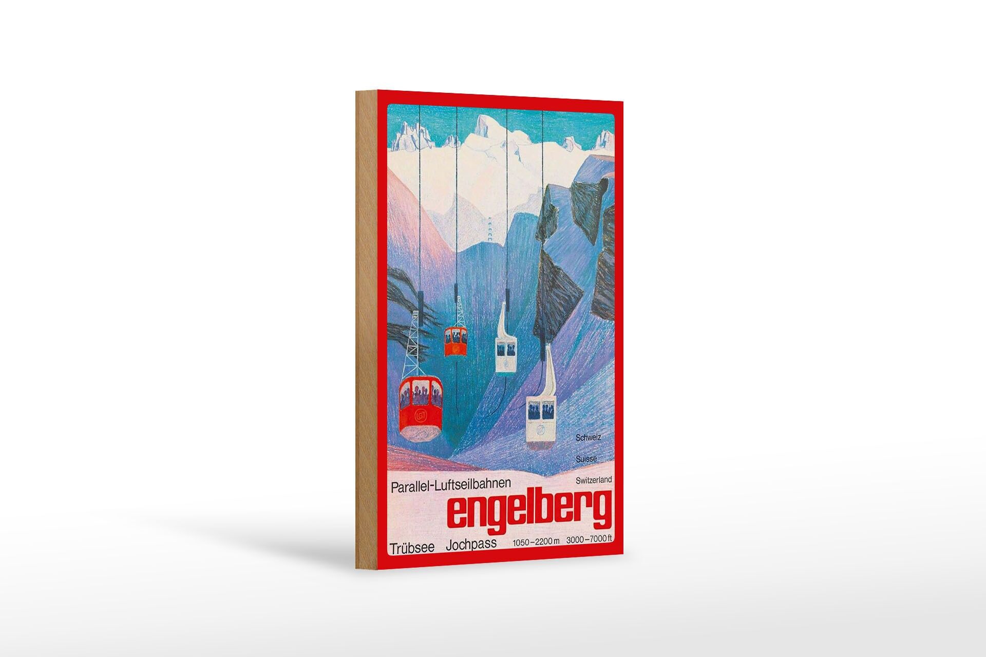Holzschild Reise 12x18 cm Engelberg Parallel Luftseilbahn Deko Schild