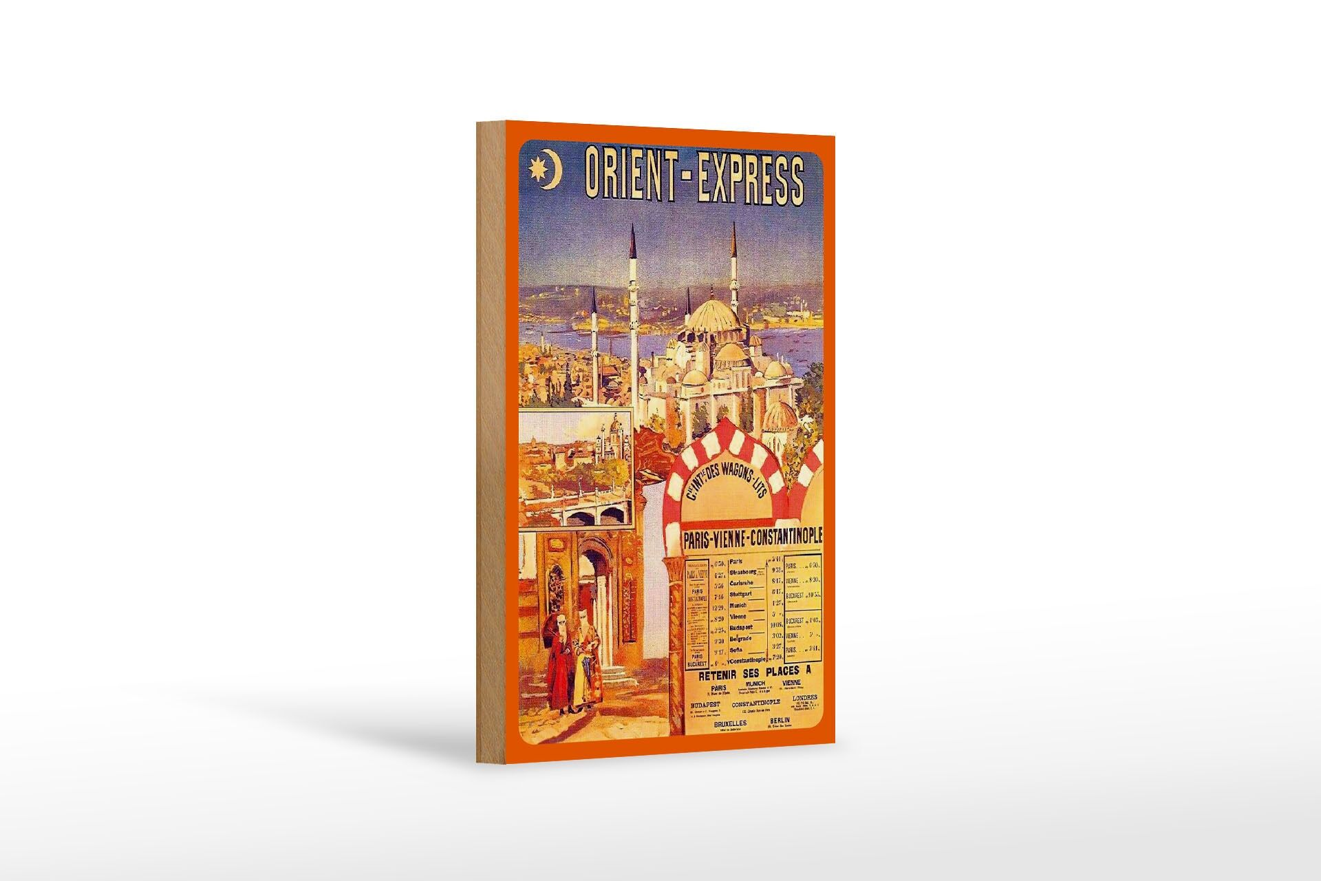 Holzschild Reise 12x18 cm Orient Express Nostalgie Deko Schild