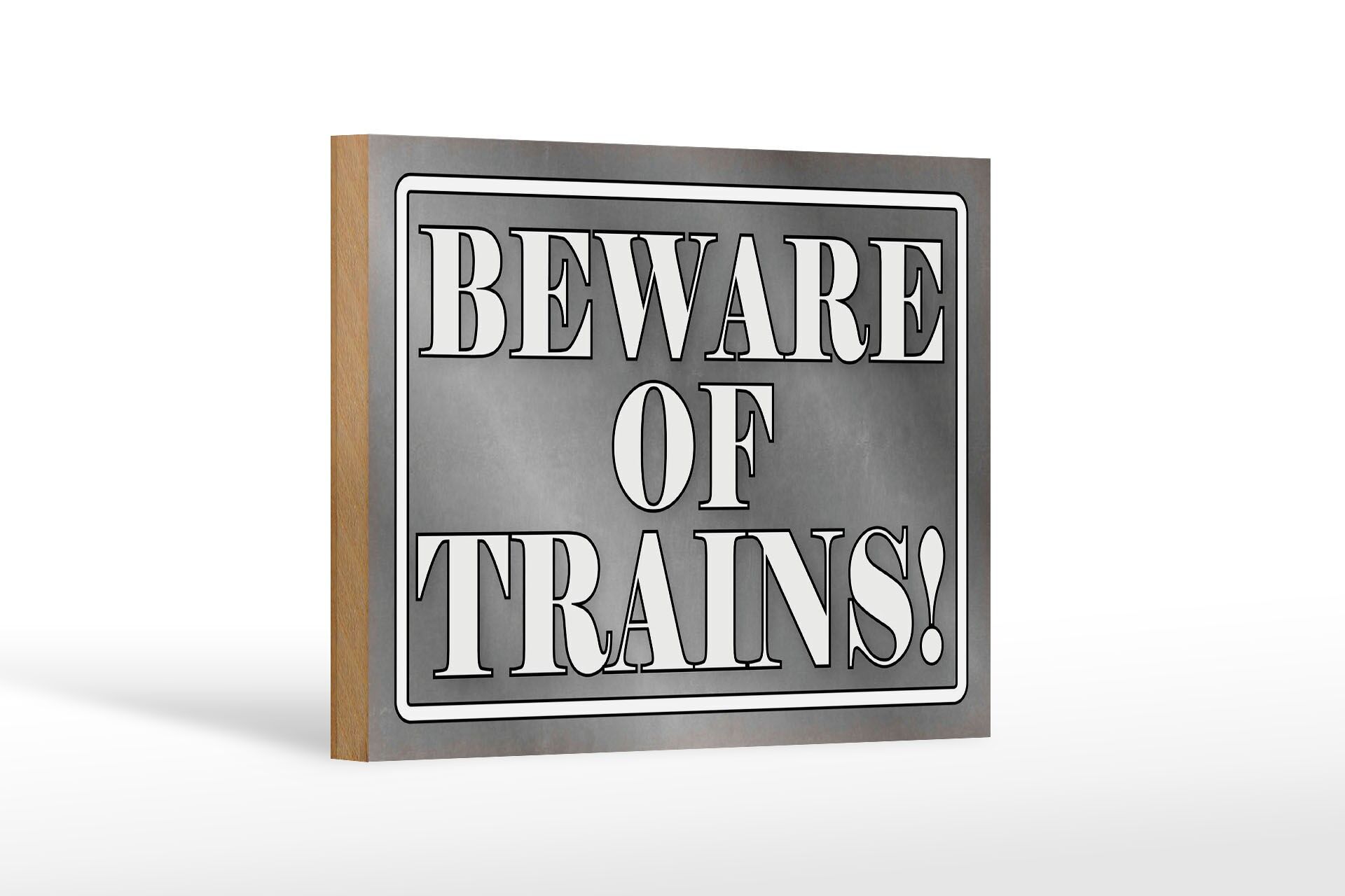 Panneau en bois, avertissement, 12 x 18 cm, Attention aux trains, panneau décoratif