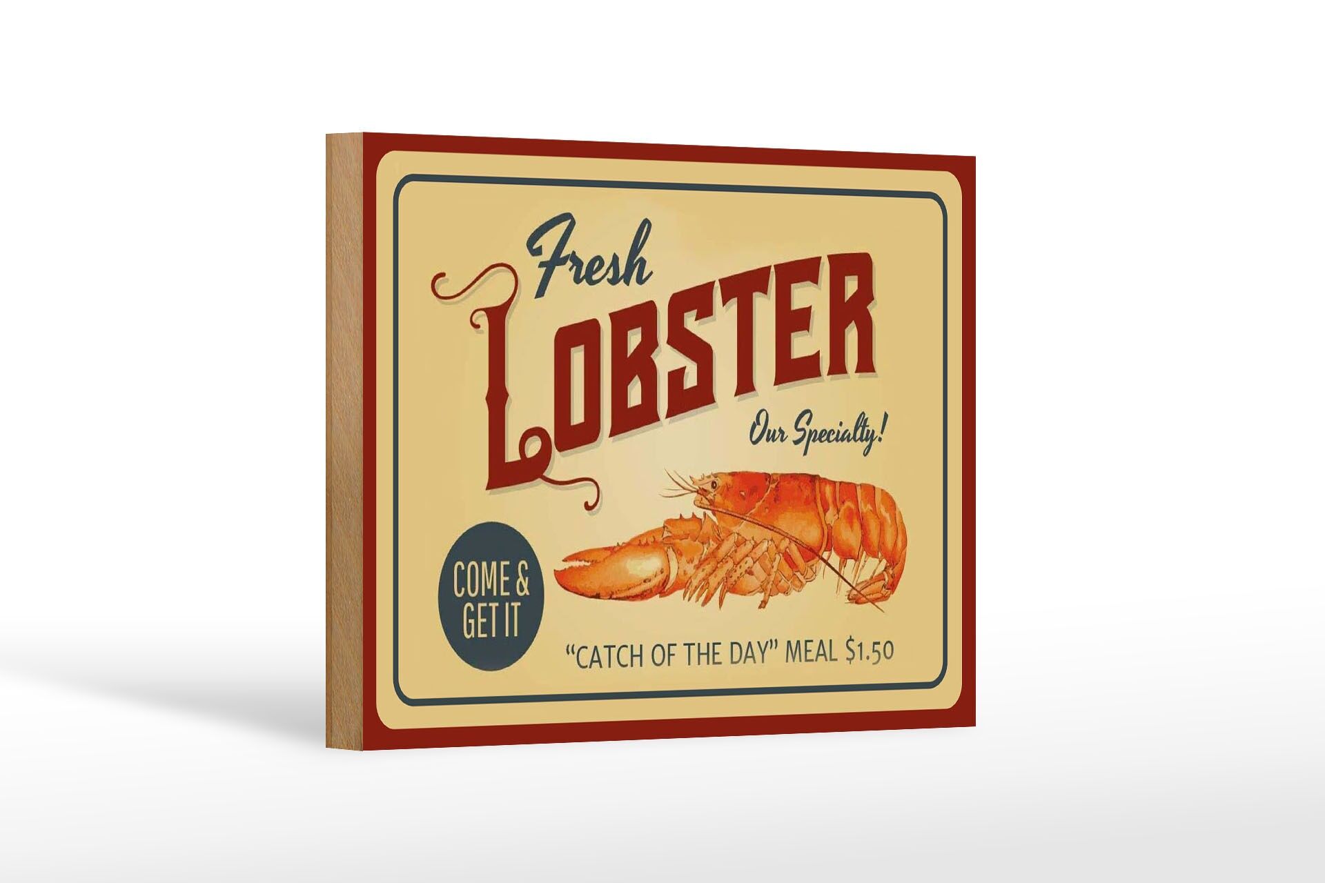 Holzschild Reklame 12x18 cm Fresh Lobster Retro Deko Schild