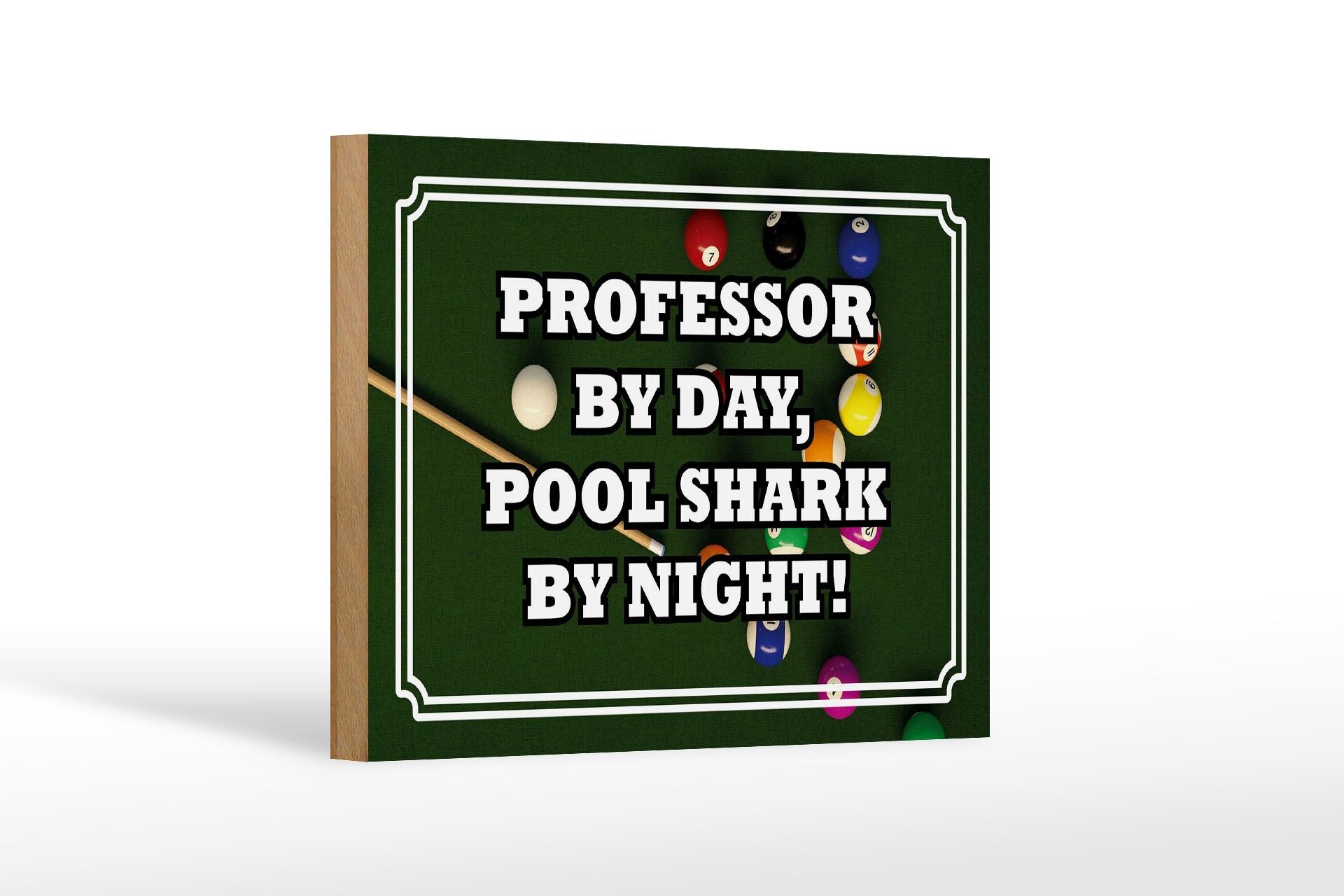 Holzschild Spruch 12x18 cm Professor by day, pool shark by night Deko Schild