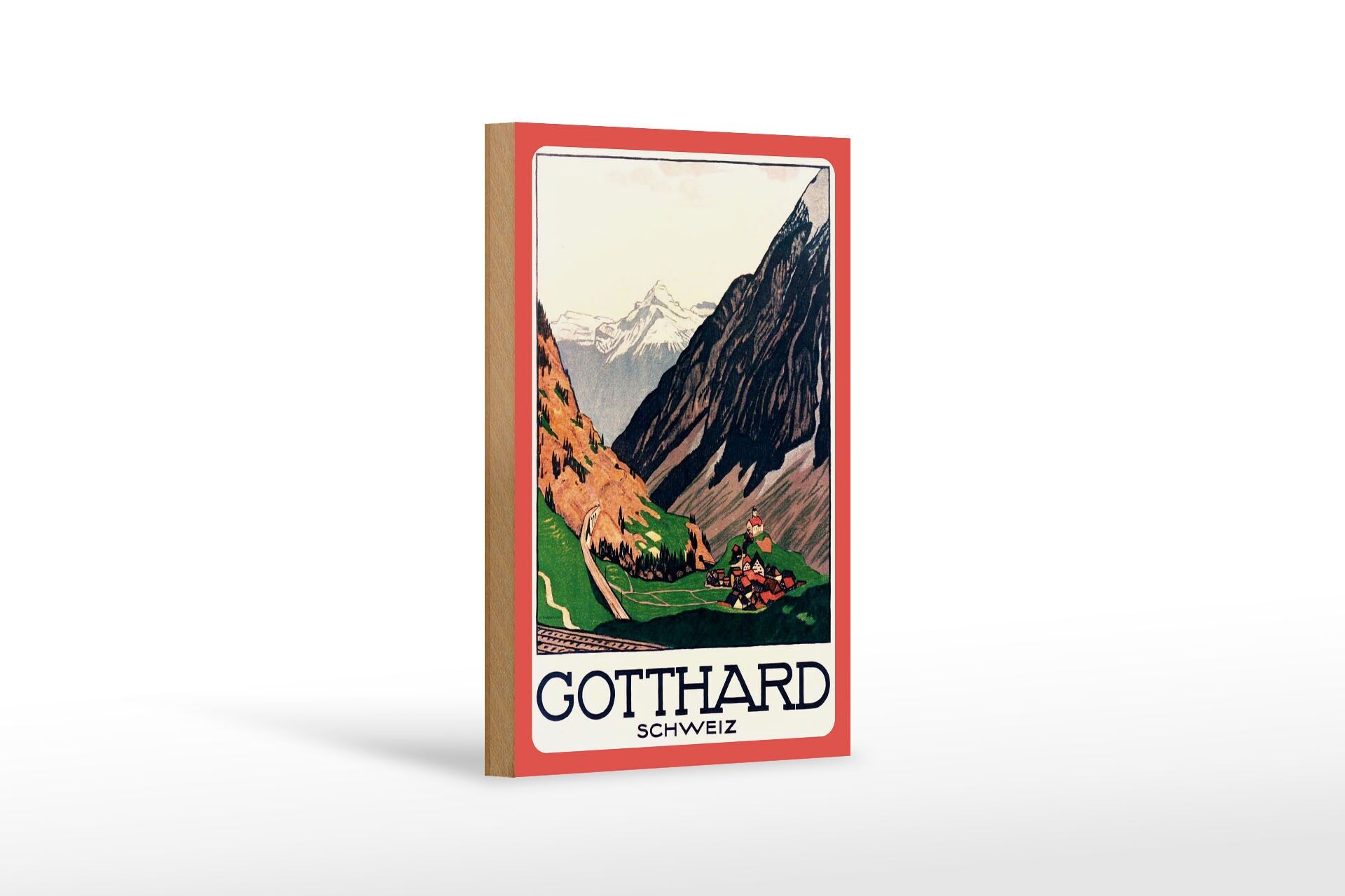 Holzschild Reise 12x18 cm Gotthard Schweiz Nostalgie Deko Schild