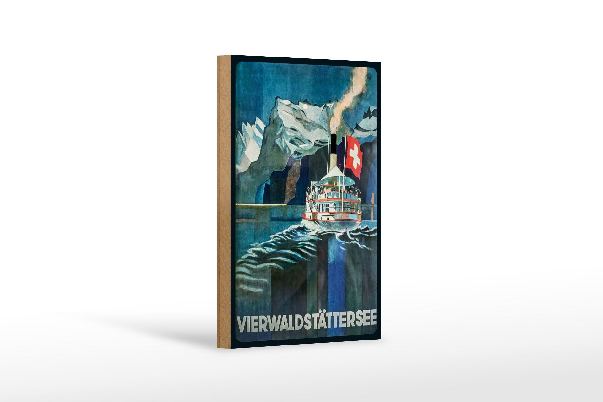Holzschild Reise 12x18 cm Vierwaldstättersee Dampfer Deko Schild