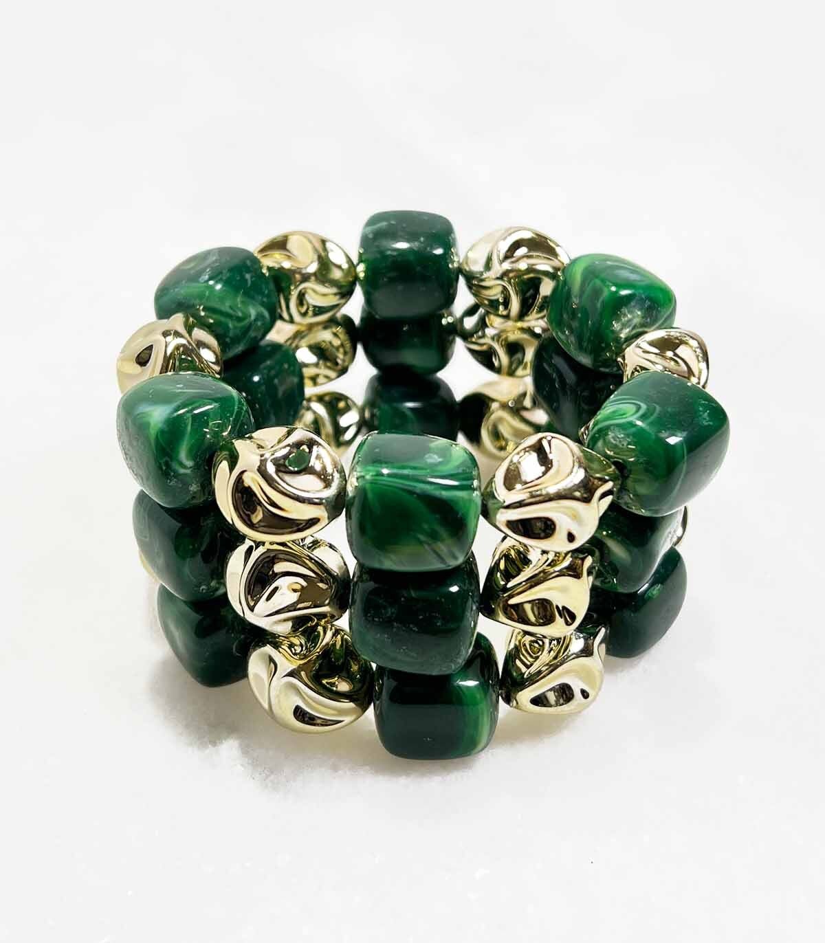 Bracelet tube acrylique sur élastique - Doré Vert Foncé