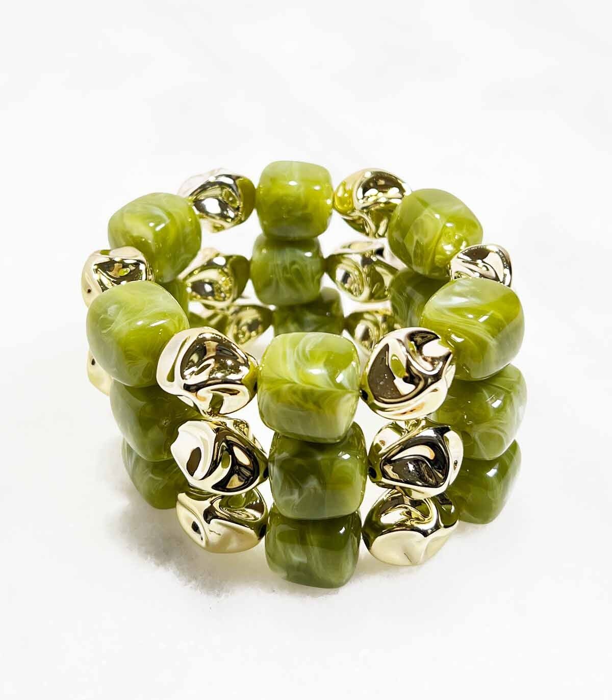 Bracelet tube acrylique sur élastique - Doré Vert Pomme