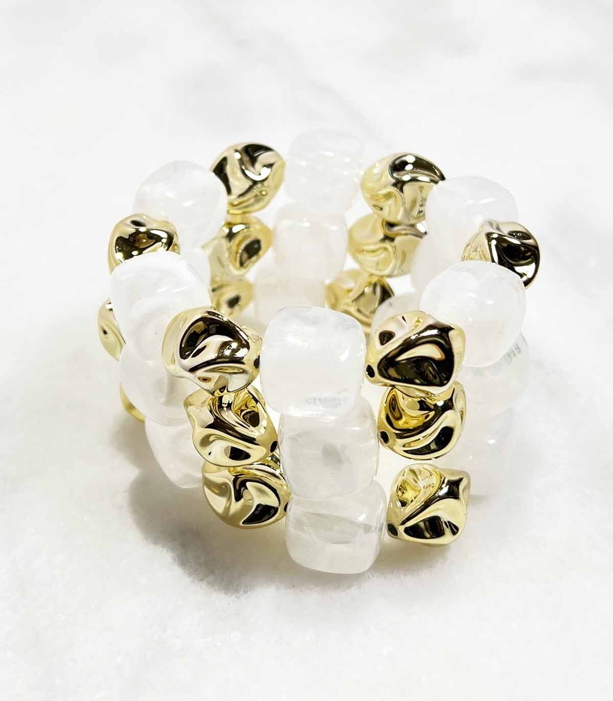 Bracciale tubolare in acrilico su elastico - Oro Bianco