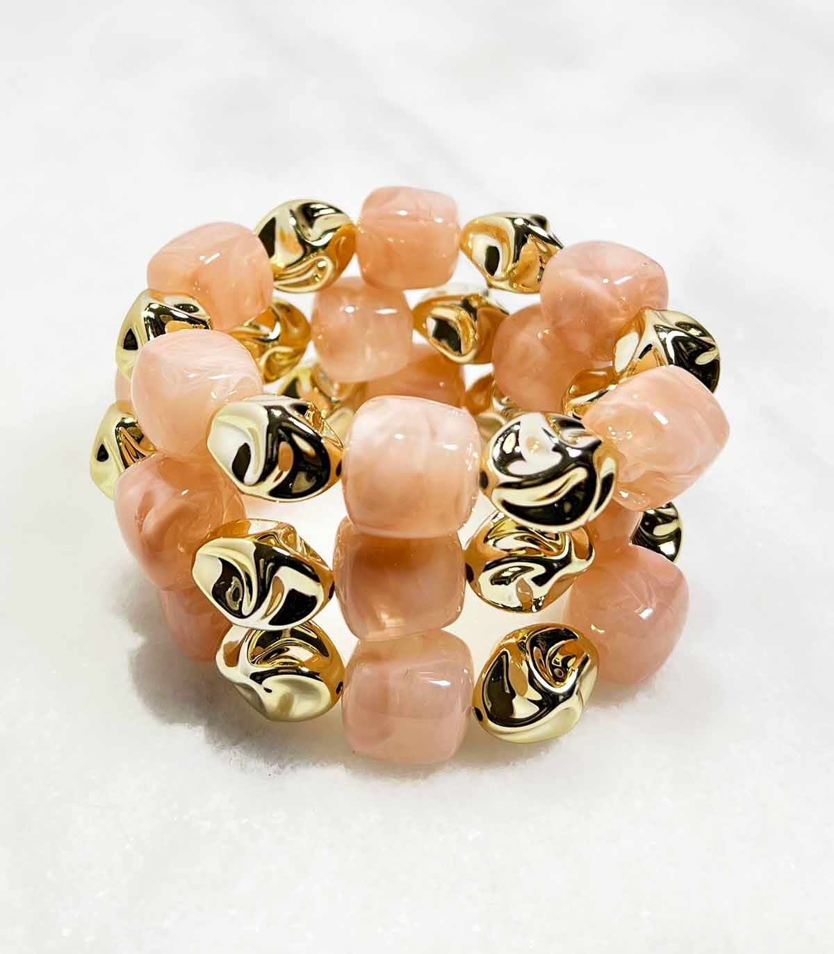 Bracciale tubolare in acrilico su elastico - Oro rosa chiaro