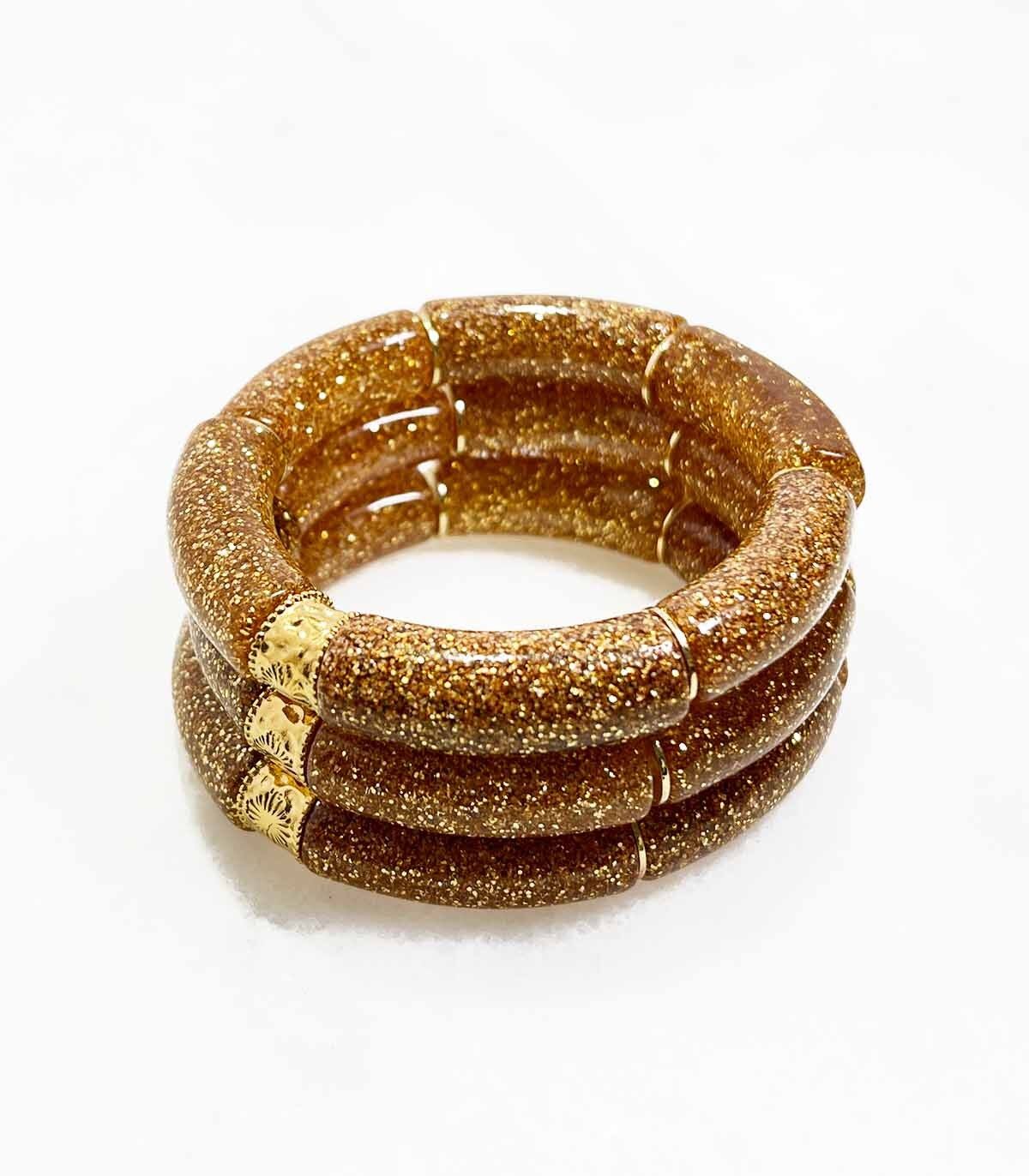 Bracciale tubolare in acrilico con elastico - Glitter oro pieno