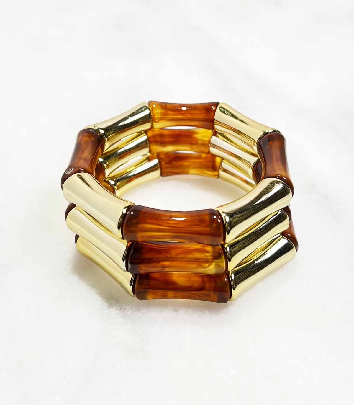 Bracciale tubolare in acrilico su elastico - Ambra Oro