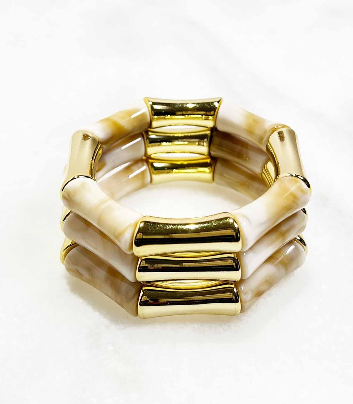 Bracciale tubolare in acrilico su elastico - Crema oro