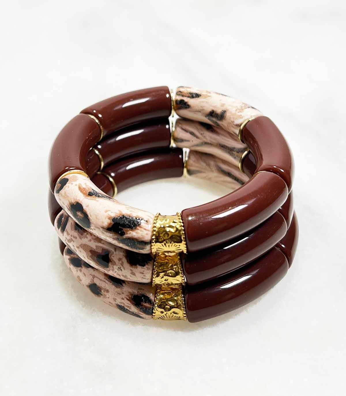 Pulsera de tubo acrílico sobre elástico - Leopardo Chocolate