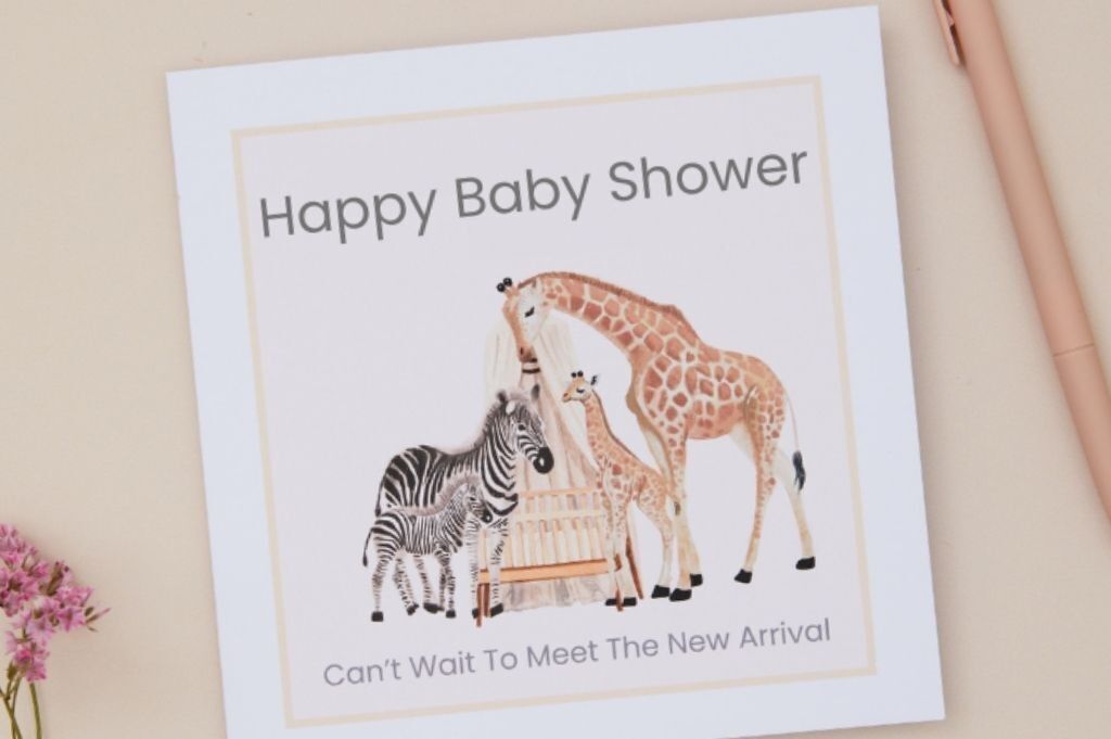 Tarjeta de felicitación con temática de safari para baby shower