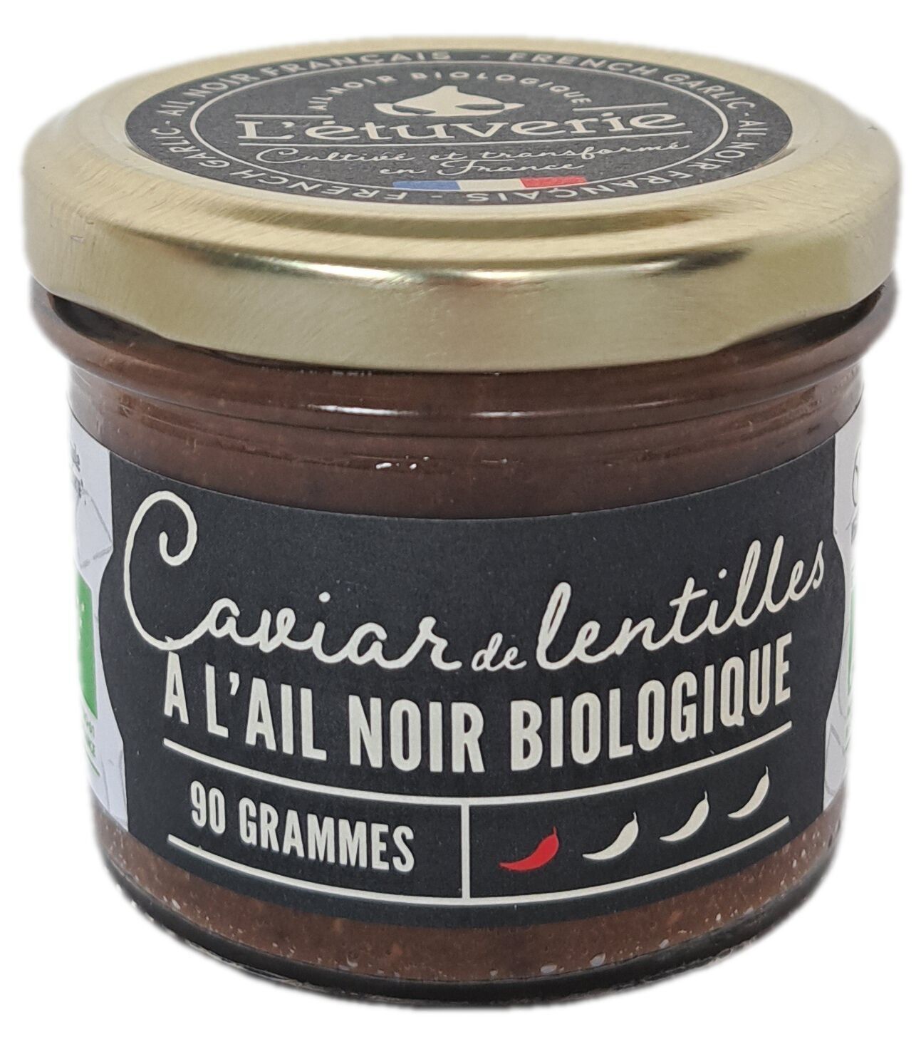 Caviar de lentejas con ajo negro orgánico