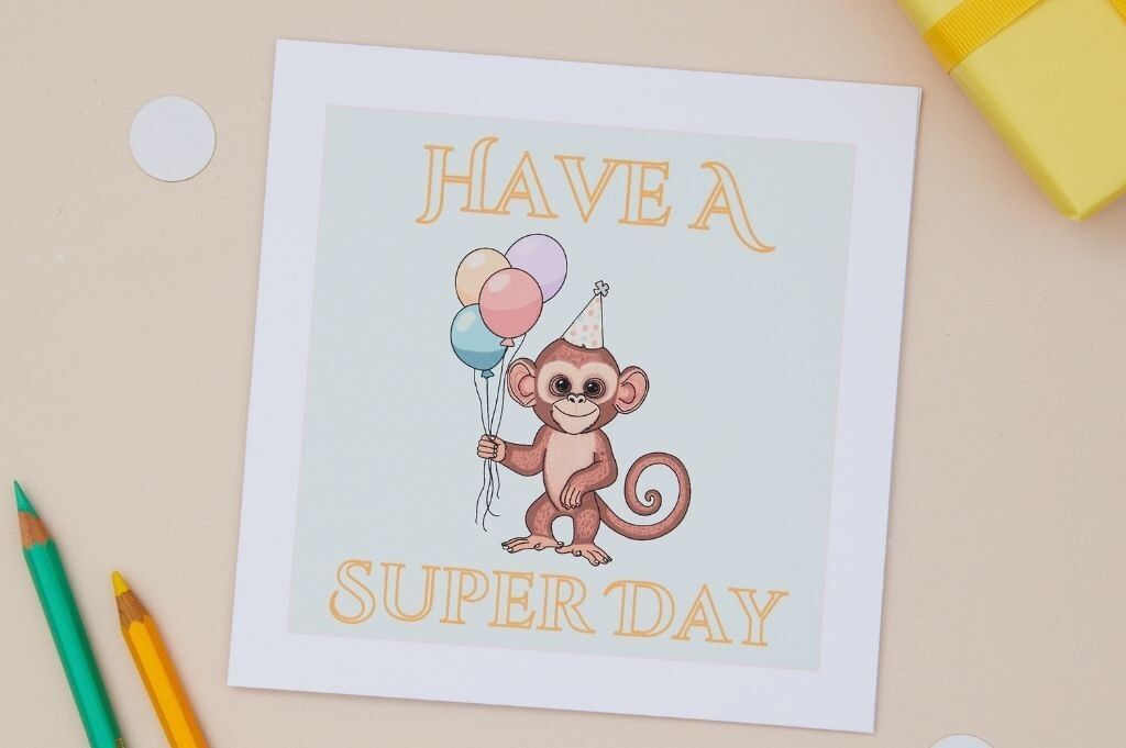 Tarjeta de mono para fiesta de celebración de cumpleaños infantil