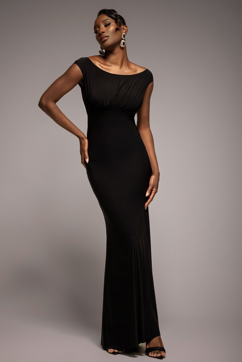 Goddiva Maxikleid mit offenem Rücken, Wasserfallausschnitt und Samt-Bindeband am Rücken DR4856