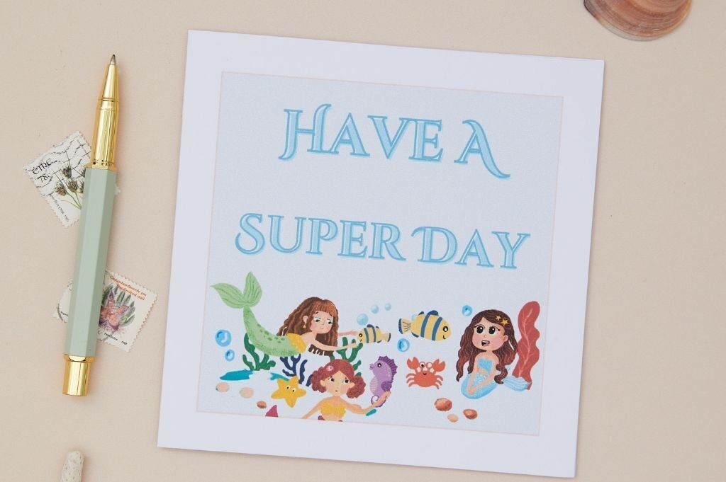 Tarjeta de celebración de sirena para cumpleaños infantiles