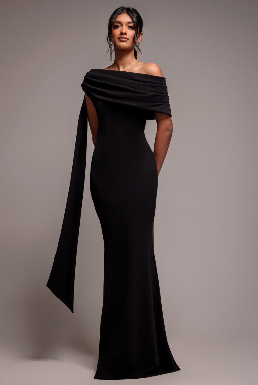 Goddiva Sash One Shoulder Bardot Maxi Dress DR4830