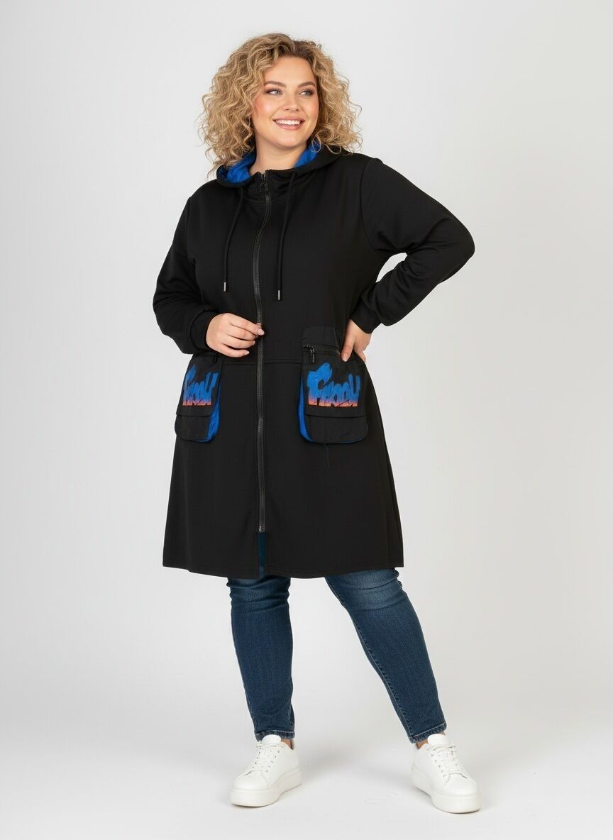 Cappotto blu fantasia taglie forti (C6619)