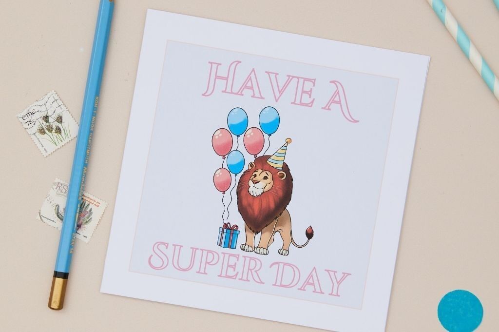 Biglietto di auguri per la festa di compleanno dei bambini con leone