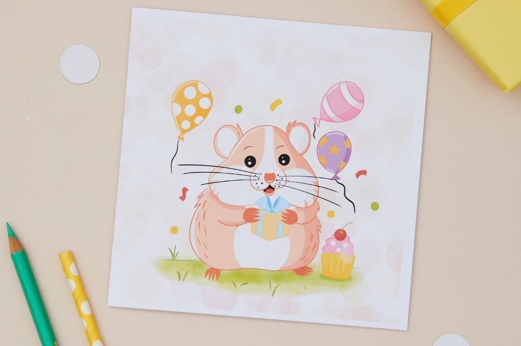 Biglietto di auguri per la festa di compleanno dei bambini a forma di criceto