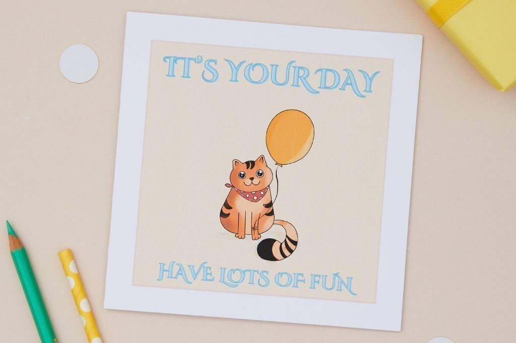 Geburtstagskarte für Kinder mit Katze