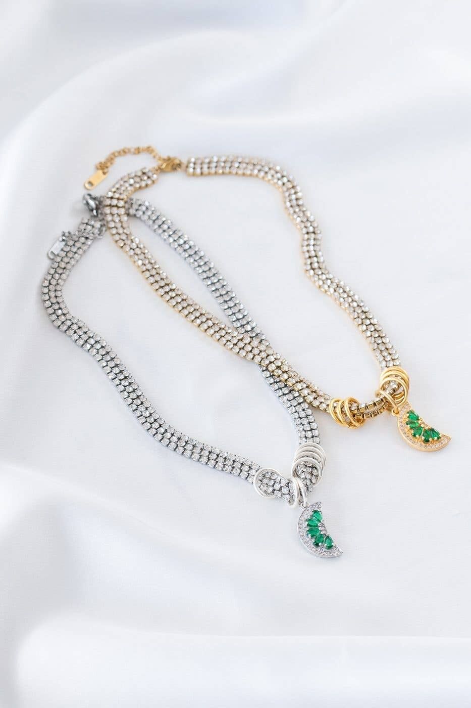 Riviera-Halskette mit drei Kristallen und Zitronen