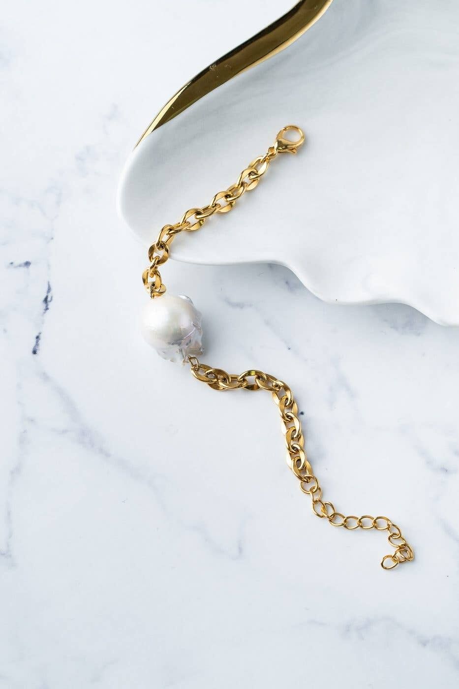 Barockperlen-Stahlkettenarmband